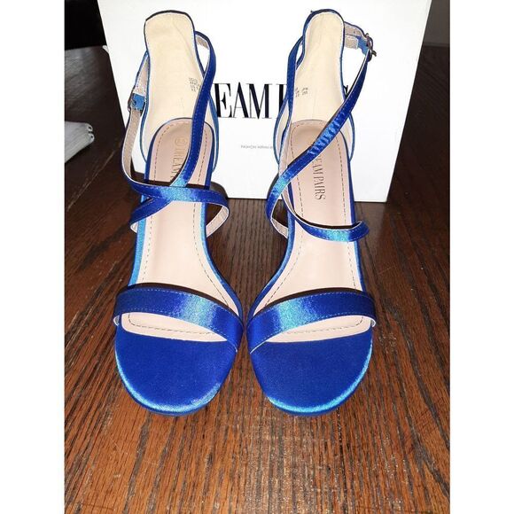 New Size 8.5 Royal Blue Dream Pairs Dolce Stiletto Cross Strap Heels - Picture 2 of 5